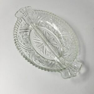 Vintage Anchor Hocking 2 Part Relish Dish Clear Crystal Candy Dish Star Design